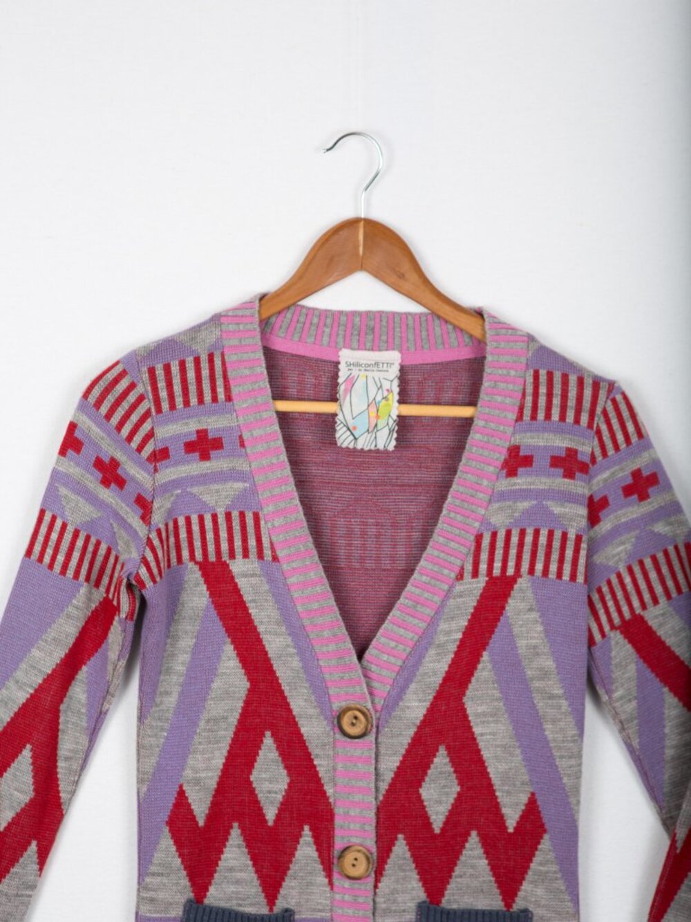 SHiliconfETTi° Quirky Graphic Knit Cardigan Cute Pink Bunny Pockets Size XS - Picture 10 of 13
